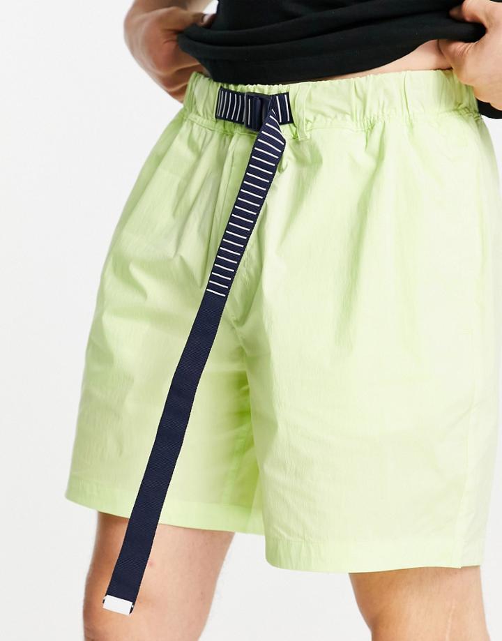 Tommy Jeans Belted Beach Shorts In Faded Lime Green
