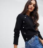 Miss Selfridge Sweater With Faux Pearl Detail In Black - Black