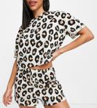 Lindex Exclusive Jenna Organic Cotton Leopard Print T-shirt & Shorts Set In Natural-multi