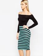 Club L Bardot Midi Dress With Stripe Skirt