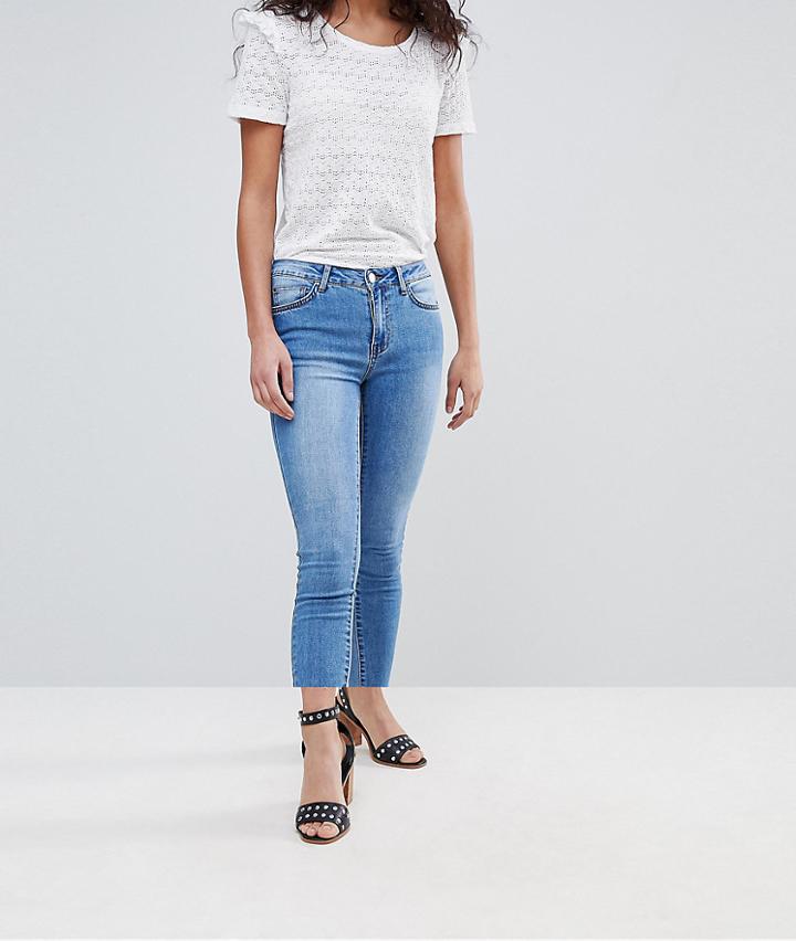Vila Slim Jean With Frayed Hem - Blue