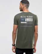 Asos Longline T-shirt With Flag Chest And Back Print In Khaki - Green