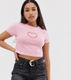 Asos Design Petite Cropped T-shirt With Barbwire Heart - Pink