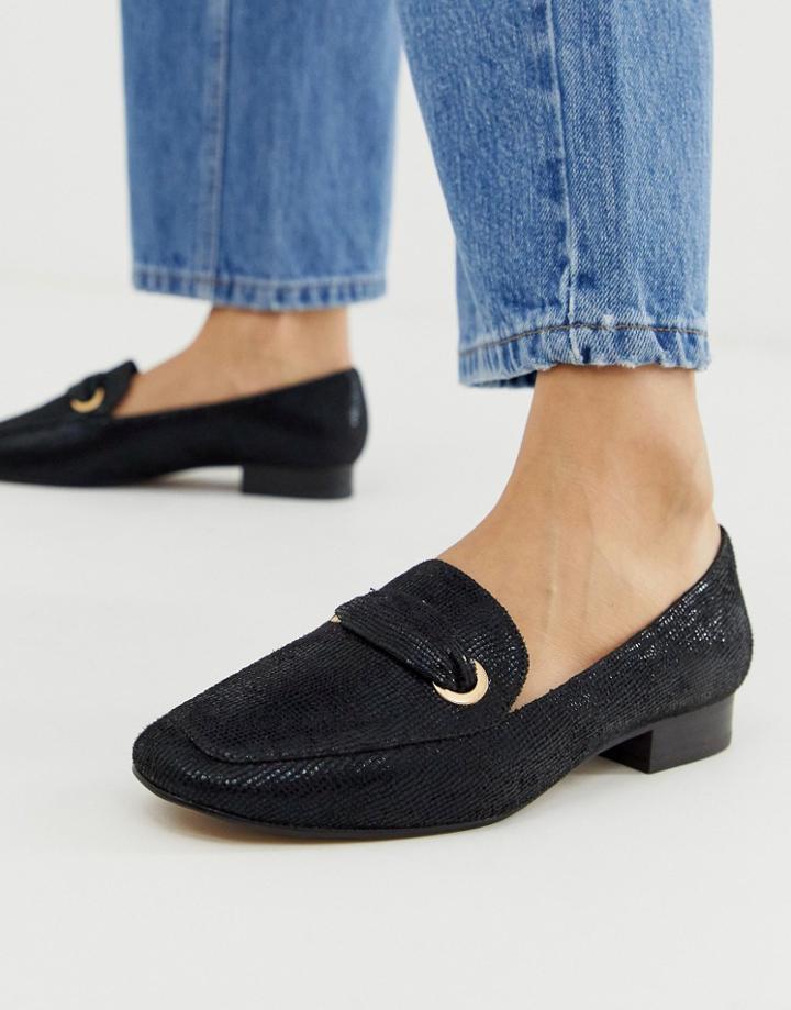Asos Design Mile Flat Shoes In Black Lizard - Black