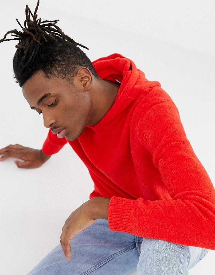 Pull & Bear Chenille Hoodie In Red - Red