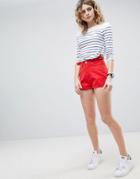 Asos Canvas Mom Shorts In Red With Side Tabs - Clear