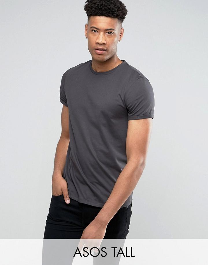 Asos Tall T-shirt With Crew Neck And Roll Sleeve In Black - Black