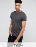 Asos Tall T-shirt With Crew Neck And Roll Sleeve In Black - Black