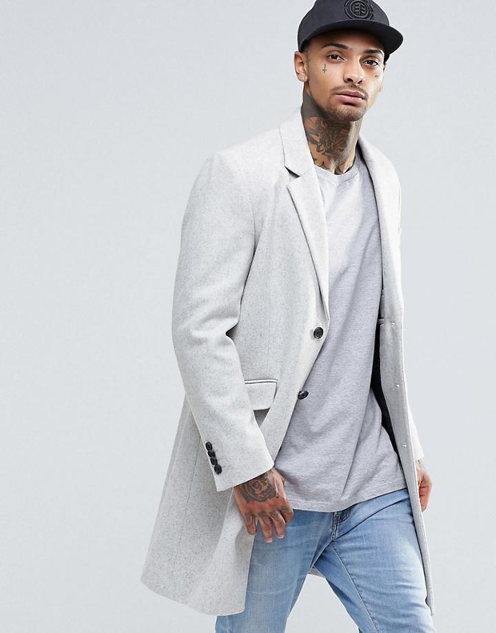 Asos Wool Mix Overcoat In Stone Marl - Stone