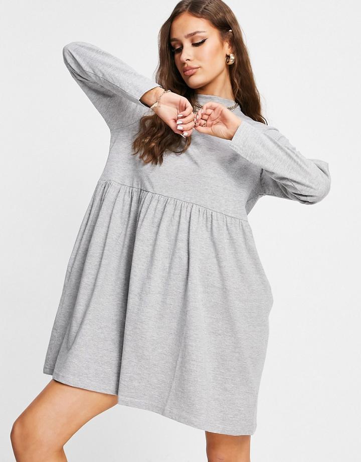 Brave Soul Lizzie High Neck Smock Dress In Gray-grey