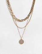 River Island Crystal Disc Multirow Necklace In Gold Tone