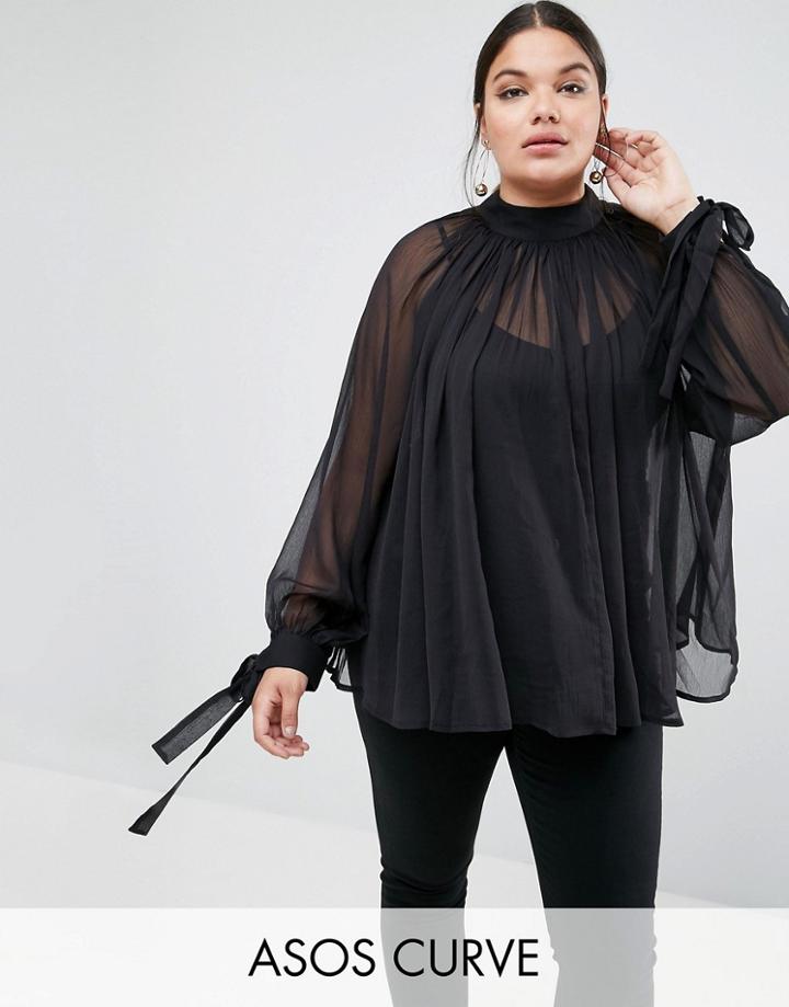 Asos Curve High Neck Floaty Blouse - Black