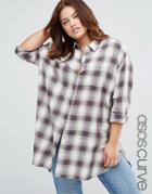 Asos Curve Oversized Shirt In Check - Blue