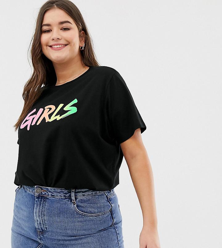 Asos Design Curve T-shirt With Ombre Girls Motif - Black