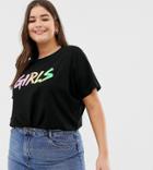 Asos Design Curve T-shirt With Ombre Girls Motif - Black