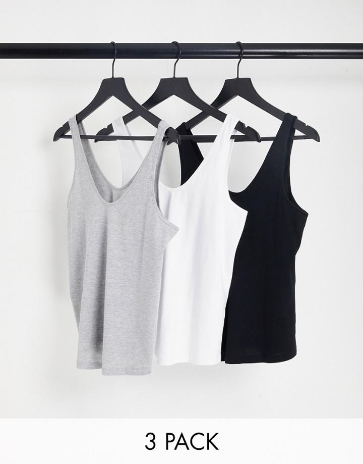Asos Design Ultimate Tank Top With Scoop Neck In Cotton Blend In 3 Pack Save-multi