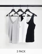 Asos Design Ultimate Tank Top With Scoop Neck In Cotton Blend In 3 Pack Save-multi
