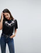 Asos T-shirt With Embroidered Yoke And Tassle Detail - Black
