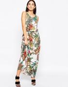 Club L Tie Waist Maxi Dress In Botanical Print - Cream