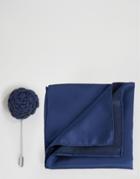 Devils Advocate Pocket Square And Flower Lapel Pin - Navy