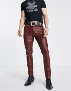 Asos Design Skinny Jeans In Red Croc Leather Look