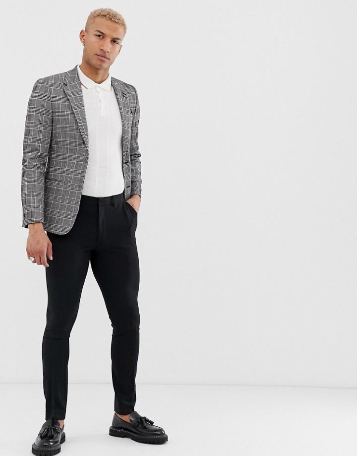 River Island Blazer In Gray Check - Gray