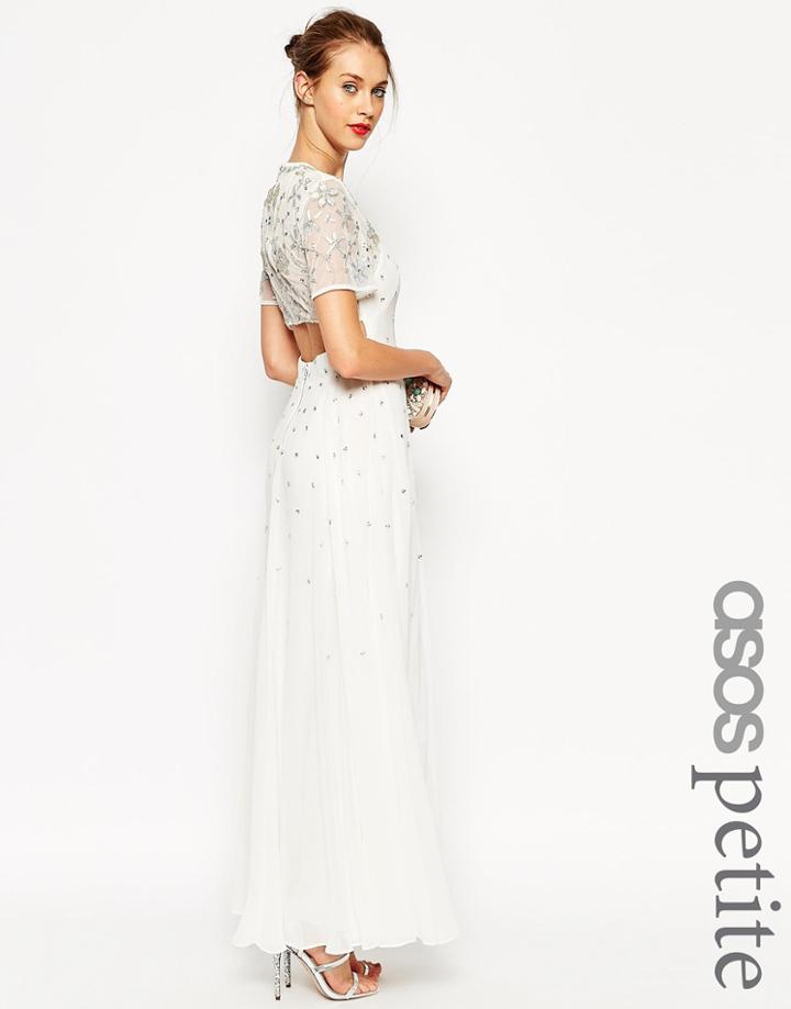 Asos Petite Crystal T Shirt Maxi Dress With Open Back - Cream