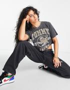 Tommy Jeans Organic Cotton College Tiger Super Crop T-shirt In Black