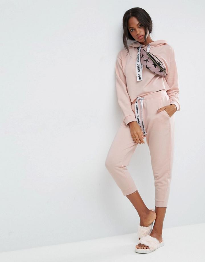 Asos Co-ord Jogger With Raw Hem And Printed Tape - Pink