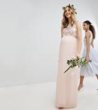 Tfnc Maternity Maxi Bridesmaid Dress With Soft Floral Sequin Top-pink