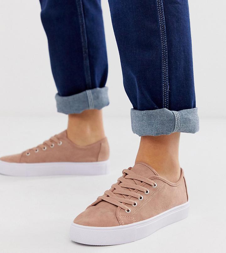 Asos Design Wide Fit Dusty Lace Up Sneakers In Warm Beige