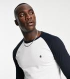 French Connection Tall Raglan Long Sleeve Top In White & Navy-multi