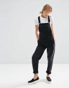 Asos Denim Overalls In Washed Black - Black