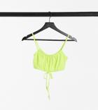 Collusion Rib Tie Front Crop Top Set In Lime Green