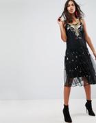 Asos Sheer Embellished Cosmo Smock Midi Dress - Black