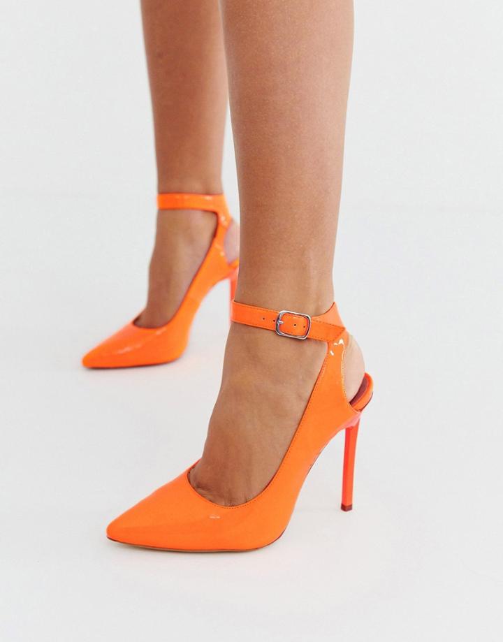 London Rebel Pointed Stiletto Heels In Neon Orange - Multi