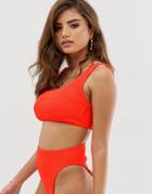 Asos Design Fuller Bust Mix And Match Crinkle Crop Bikini Top Dd-f In Neon Orange - Orange