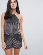 Forever Unique Embellished Racer Romper - Gray
