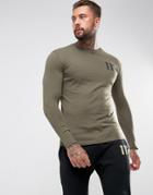 11 Degrees Long Sleeve T-shirt In Khaki With Logo - Green