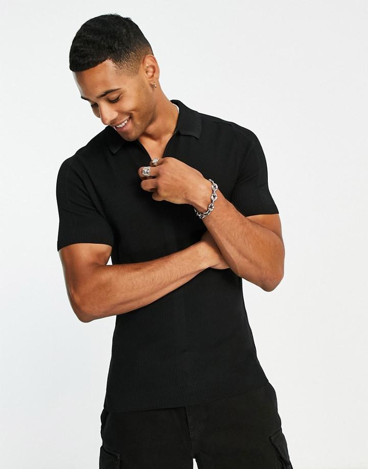 River Island Polo Top In Black