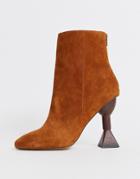 Asos Design Escape Premium Suede Sculptured Heel Boots-tan