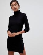 Brave Soul Mandy Roll Neck Sweater Dress - Black