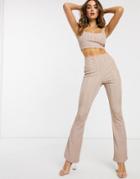 Asos Design Two-piece Bandage Slinky Rib Flared Pants-pink
