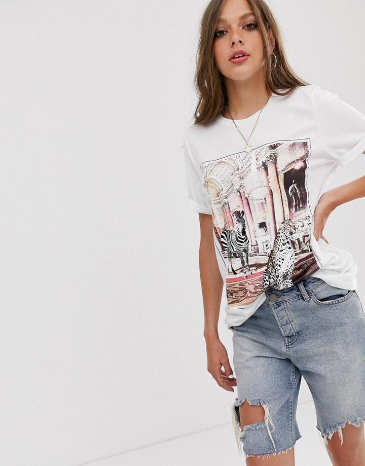 Pieces Animal Palace Print Oversized Tee-white