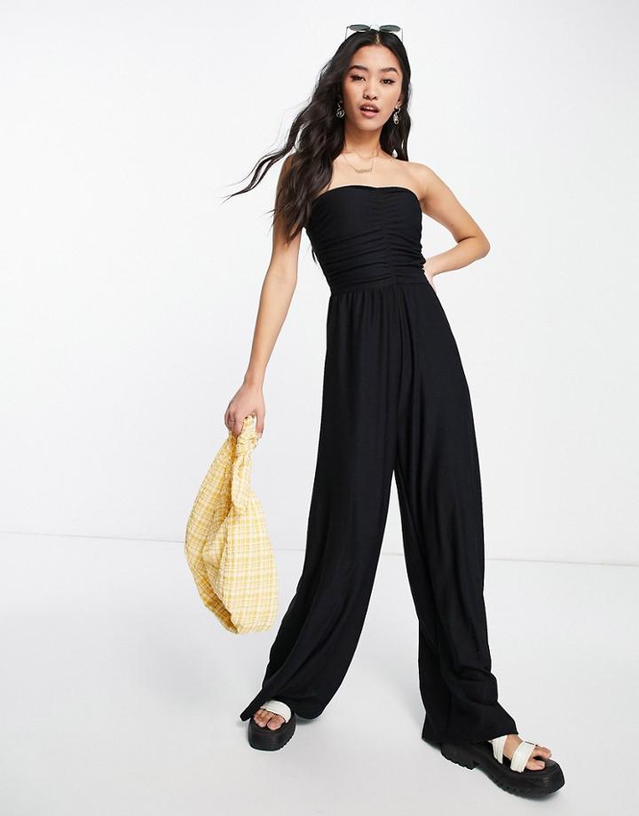 Miss Selfridge Ruched Bandeau Jumpsuit In Black