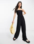 Miss Selfridge Ruched Bandeau Jumpsuit In Black