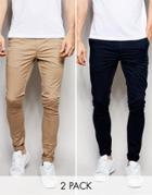 Asos 2 Pack Extreme Super Skinny Chinos Save 15%