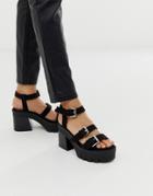 Bershka Buckle Detail Multi Strap Chunky Sandals In Black - Black
