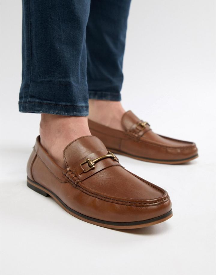 Asos Design Loafers In Tan Leather With Snaffle - Tan