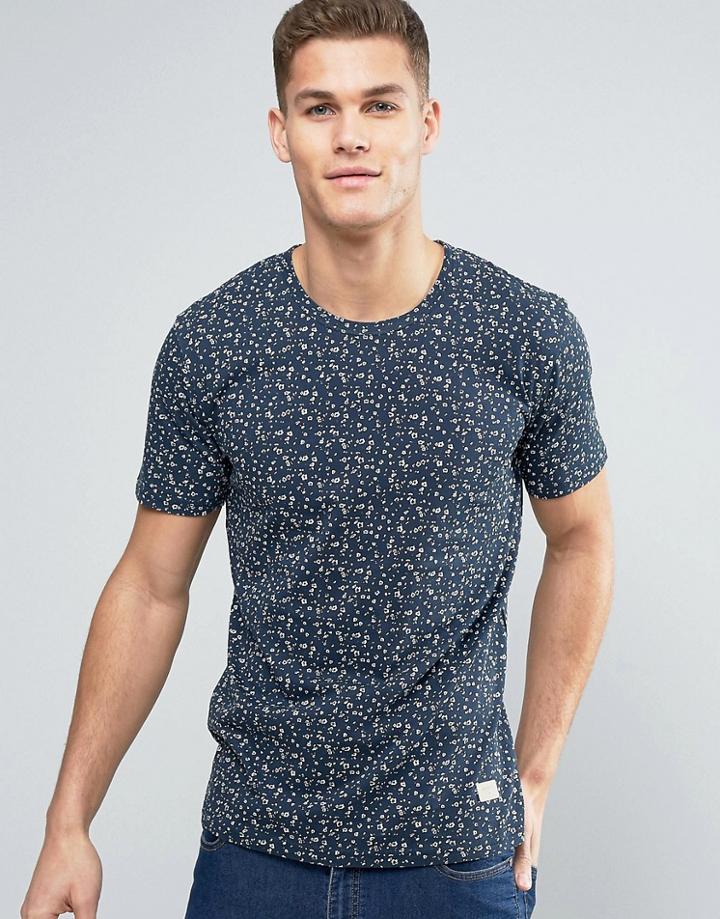 Minimum Johnston T-shirt Floral Print Slim Fit In Navy - Navy